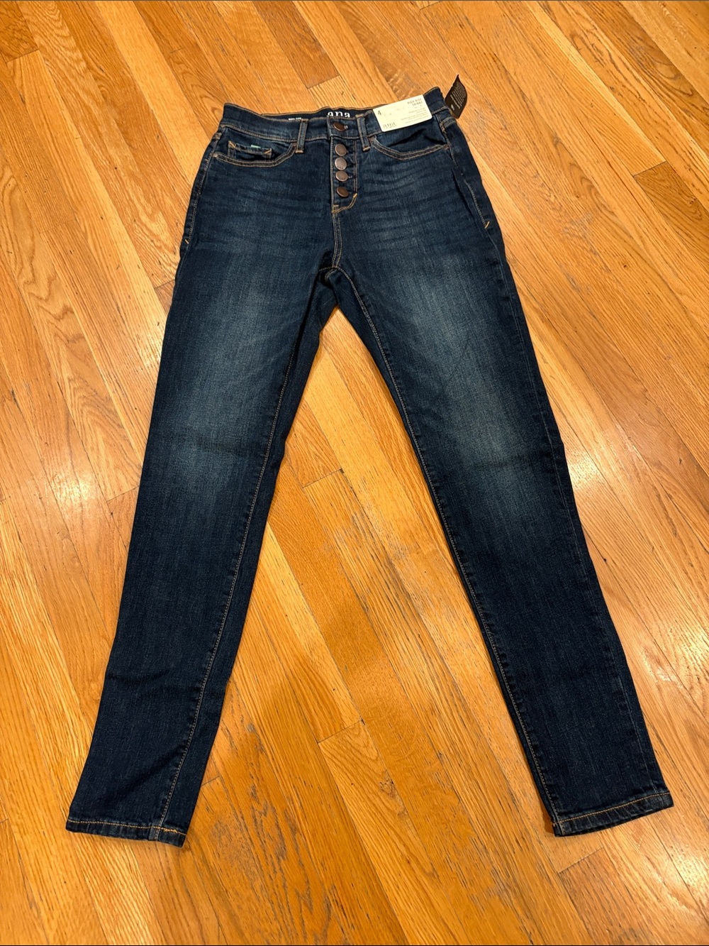 a.n.a Women's Dark Blue Skinny Jeans with Button-Fly High Rise